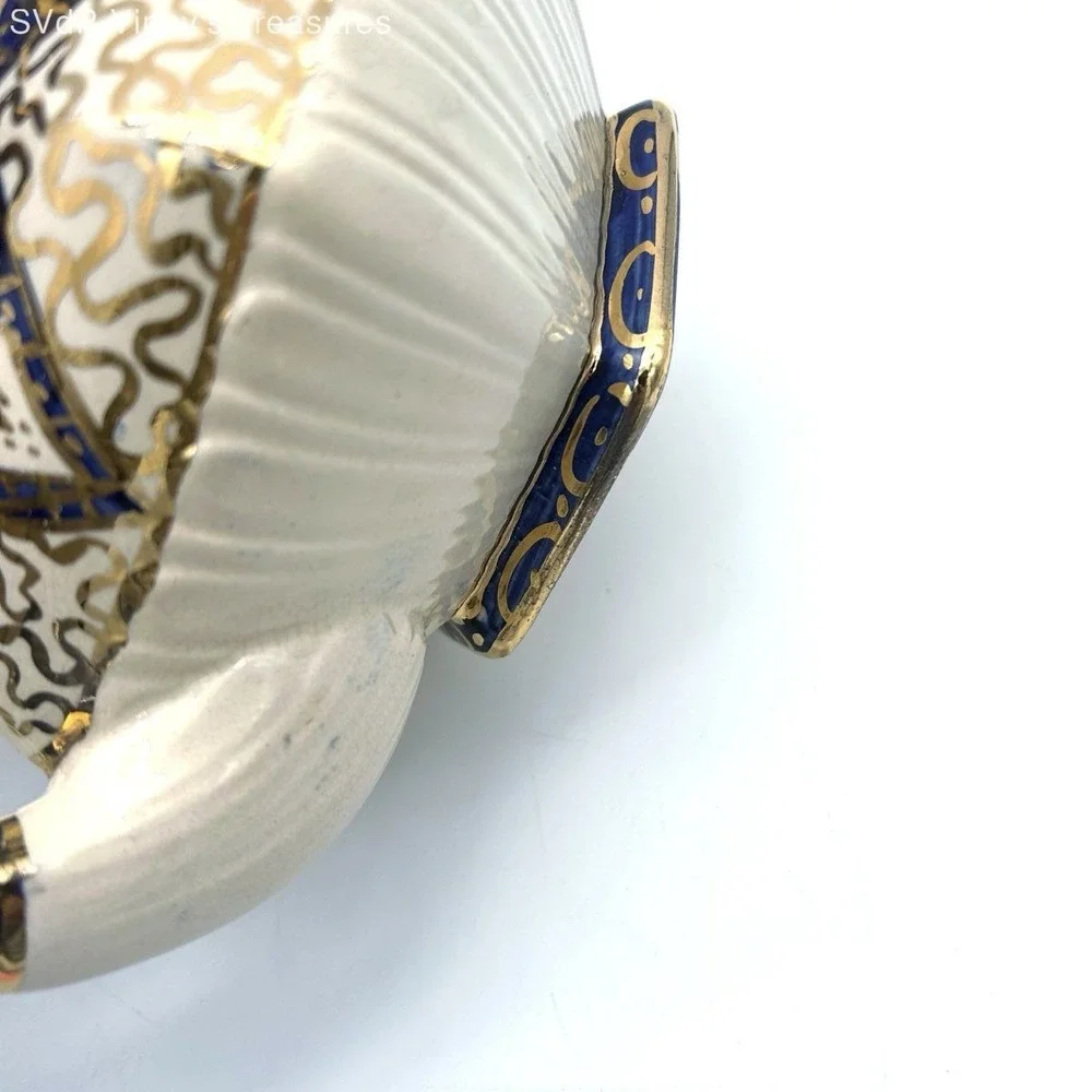 Vintage Imari Style Teapot Cobalt Blue and Gold Gilt Geometric Pattern 2 Piece